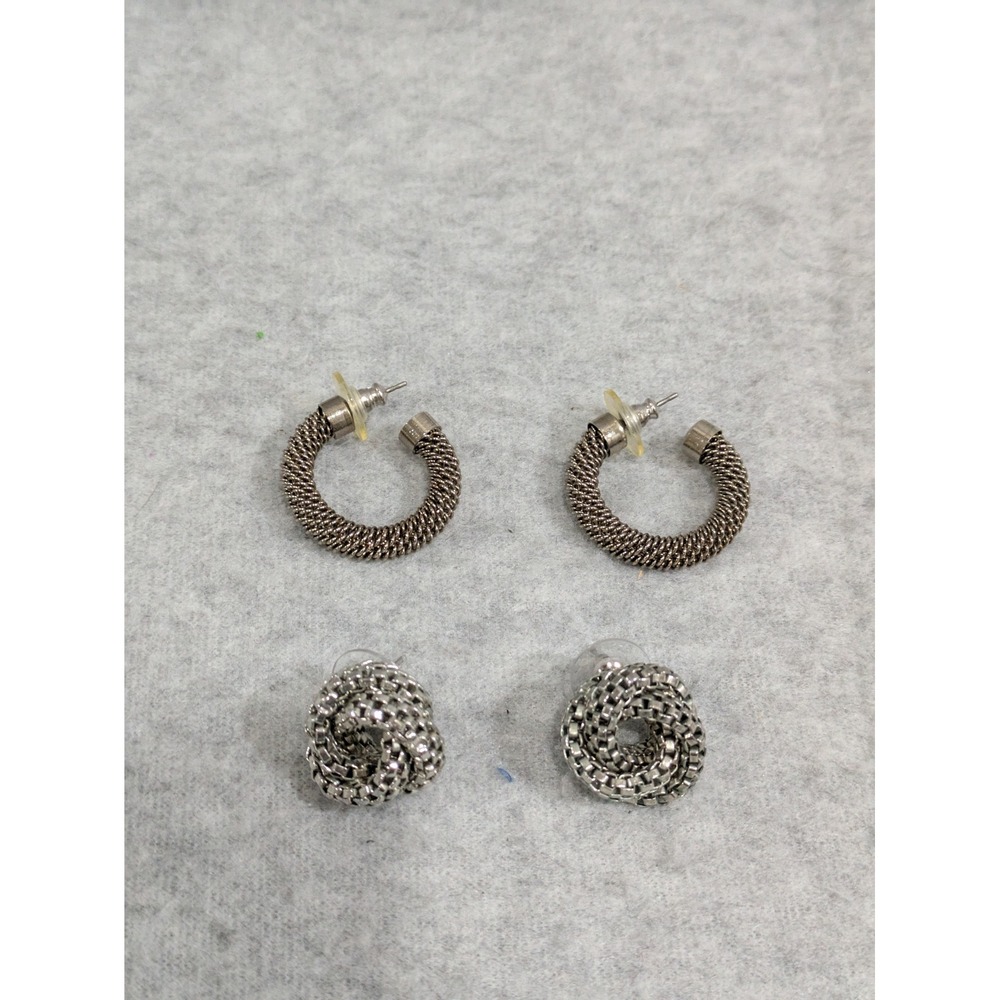 Mesh‎ Hoop Earrings Silver Tone Stud Style Lightweight Textured 2 Pc Set Jewelry